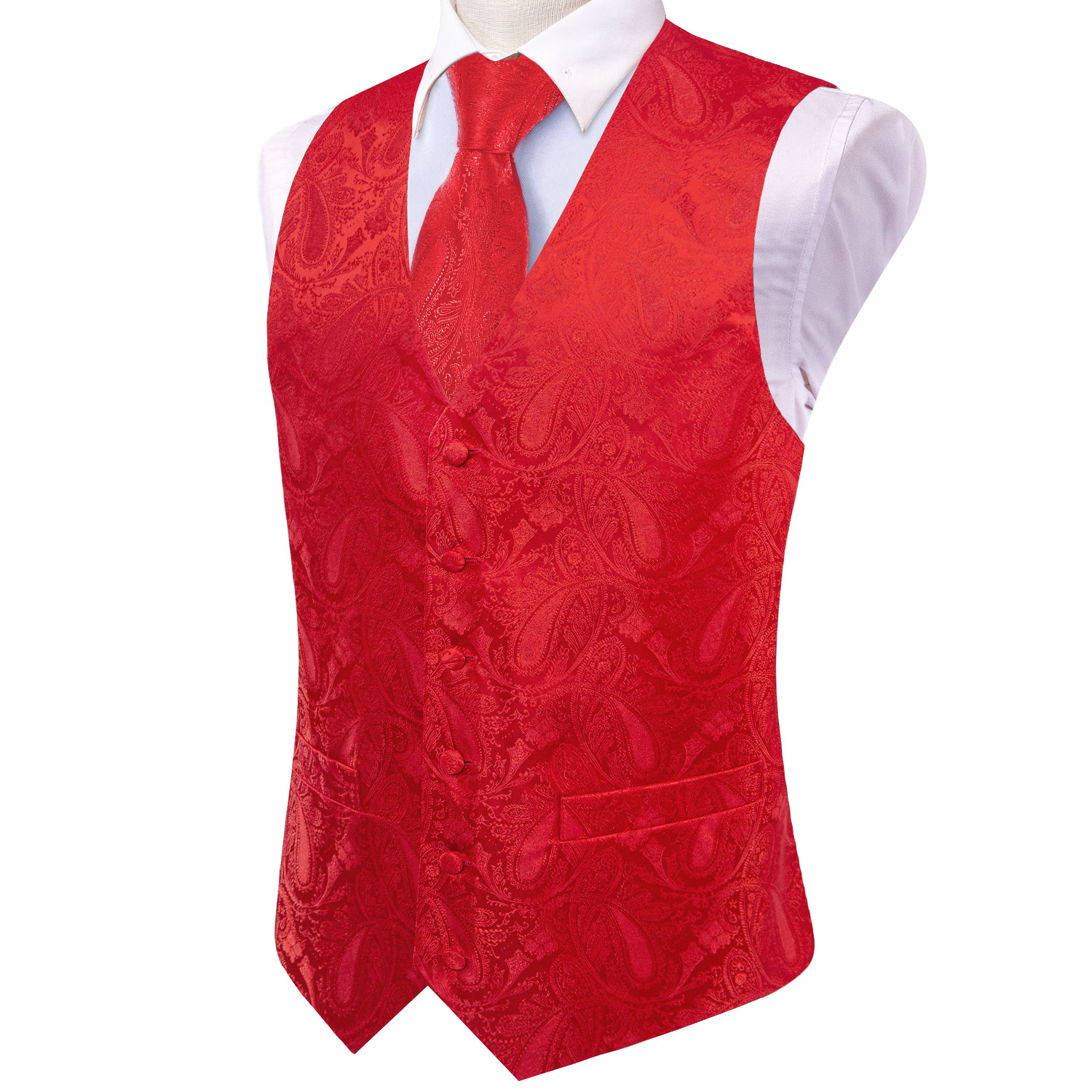 Bright Red Paisley Jacquard Wa - Mens Grooming Kit For Wedding 评论和价格